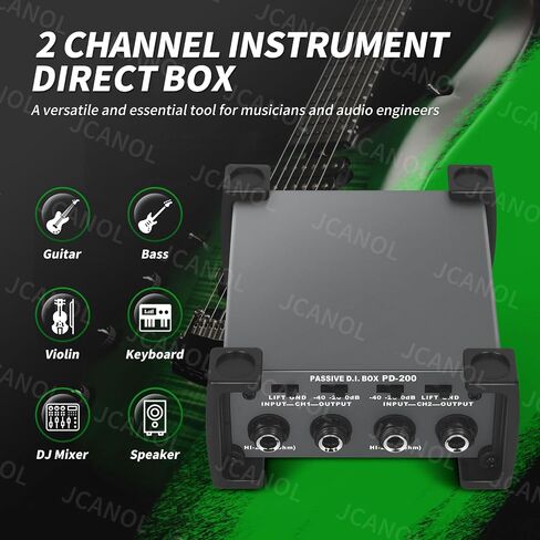 PD200 Stereo Passive DI Box Unit Hum Eliminator with GND switch, Input Attenuator to Connect Guitar & Bass, 1/4" instrument Direct Box to Balanced & Unbalanced XLR in Saudi Arabia