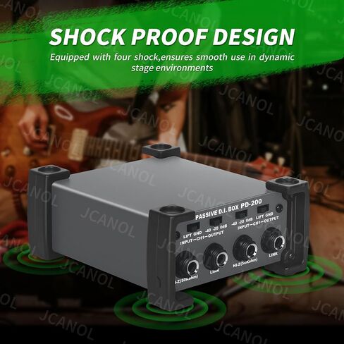 PD200 Stereo Passive DI Box Unit Hum Eliminator with GND switch, Input Attenuator to Connect Guitar & Bass, 1/4" instrument Direct Box to Balanced & Unbalanced XLR in Saudi Arabia
