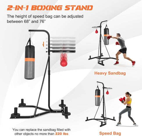 GYMAX Punching Bag with Stand Adult, Freestanding Boxing Machine with Height Adjustable Speed Ball & Sandbag, Pre Filled Heavy Punching Bag for Adults, Kickboxing Bag for Training MMA Muay Thai in Saudi Arabia