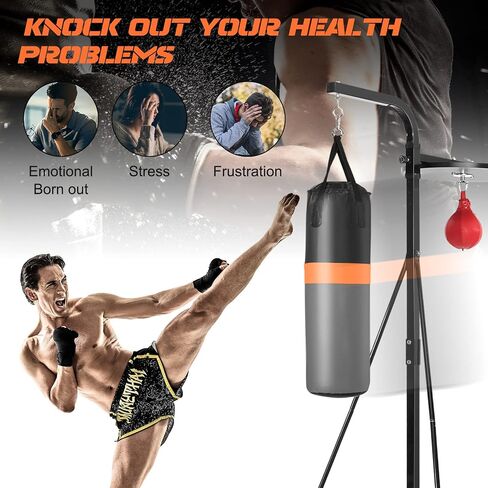 GYMAX Punching Bag with Stand Adult, Freestanding Boxing Machine with Height Adjustable Speed Ball & Sandbag, Pre Filled Heavy Punching Bag for Adults, Kickboxing Bag for Training MMA Muay Thai in Saudi Arabia