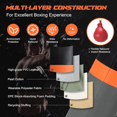 GYMAX Punching Bag with Stand Adult, Freestanding Boxing Machine with Height Adjustable Speed Ball & Sandbag, Pre Filled Heavy Punching Bag for Adults, Kickboxing Bag for Training MMA Muay Thai in Saudi Arabia