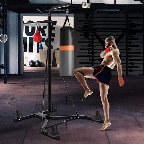 GYMAX Punching Bag with Stand Adult, Freestanding Boxing Machine with Height Adjustable Speed Ball & Sandbag, Pre Filled Heavy Punching Bag for Adults, Kickboxing Bag for Training MMA Muay Thai in Saudi Arabia