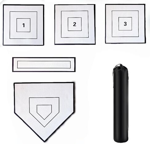 Baseball & Softball 5 Piece Base Set with Portable Carrying Bag 3 Throw Down Bases 1 Homeplate 1 Pitching Rubber, Flexible Anti-Slip Weather Resistant Rubber Bases for Yard Games in Saudi Arabia