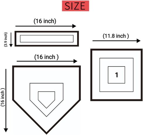 Baseball & Softball 5 Piece Base Set with Portable Carrying Bag 3 Throw Down Bases 1 Homeplate 1 Pitching Rubber, Flexible Anti-Slip Weather Resistant Rubber Bases for Yard Games in Saudi Arabia