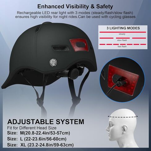 خوذة الدراجة للبالغين للرجال/النساء - ضوء خلفي قابل لإعادة الشحن عبر USB من CPSC/ASTM معتمد 2 بطانات قابلة للإزالة وخفيفة الوزن قابلة للتعديل على شكل قبعة بيسبول للشباب على الطرق والجبل وركوب الدراجات والتزلج على الجليد in Saudi Arabia