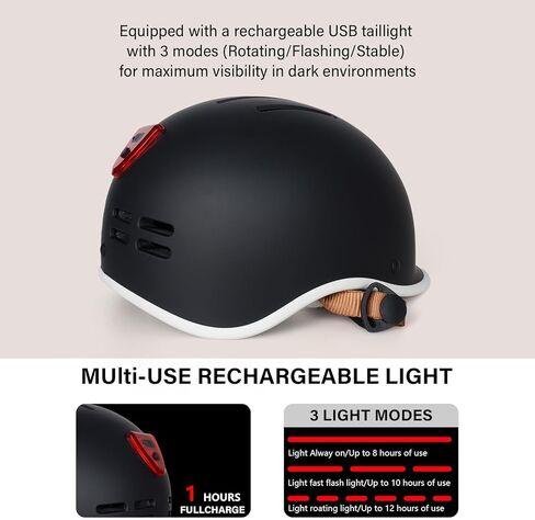 خوذة دراجة حصرية للبالغين، خوذة ركوب الدراجات قابلة للتعديل للرجال والنساء، خوذة دراجة معتمدة للسلامة للتنقل وركوب الدراجات على الطرق والتزلج مع ضوء خلفي قابل لإعادة الشحن عبر USB in Kuwait