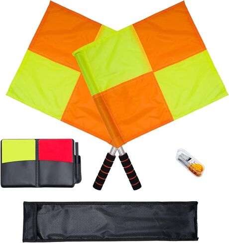 Soccer Referee-Flag Red Yellow-Cards Stainless-Whistles - Football Ref Checkered Linesman Flag Set Coach Gear Packs in Kuwait