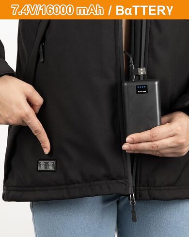 سترة تدفئة للنساء مع حزمة Bαtterγ، معطف تدفئة كهربائي شتوي خارجي ناعم مع غطاء رأس قابل للفصل in Kuwait