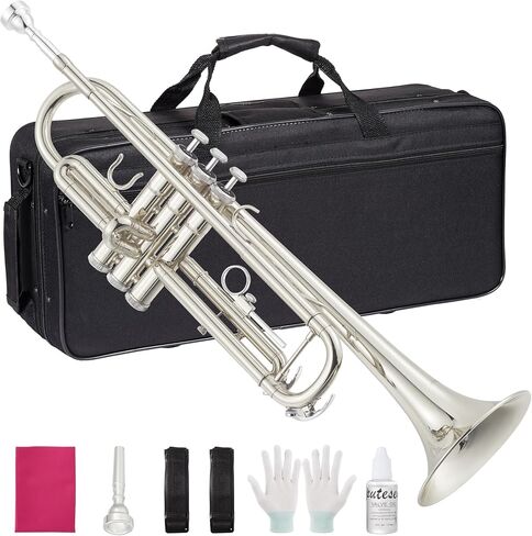 B Flat Trumpet, Three-Tone Trumpet, Nickel-Plated & Brass, Musical Instruments for Beginners in Saudi Arabia