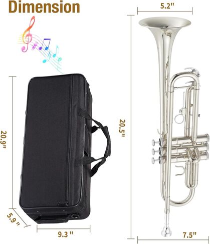 B Flat Trumpet, Three-Tone Trumpet, Nickel-Plated & Brass, Musical Instruments for Beginners in Saudi Arabia
