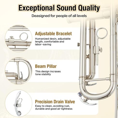 B Flat Trumpet, Three-Tone Trumpet, Nickel-Plated & Brass, Musical Instruments for Beginners in Saudi Arabia