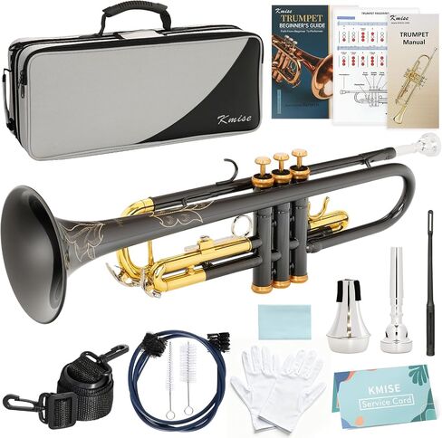 Kmise Bb Standard Trumpet, Premium Brass Trumpets for Student Beginner, Trumpet Instrument Set with Upgraded Case, 7C Mouthpiece, Mute, Beginner's Guide Kit, Cleaning Kit (Gold) in Saudi Arabia