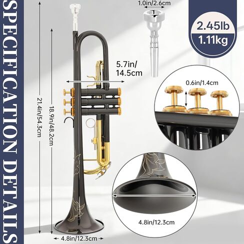 Kmise Bb Standard Trumpet, Premium Brass Trumpets for Student Beginner, Trumpet Instrument Set with Upgraded Case, 7C Mouthpiece, Mute, Beginner's Guide Kit, Cleaning Kit (Gold) in Saudi Arabia