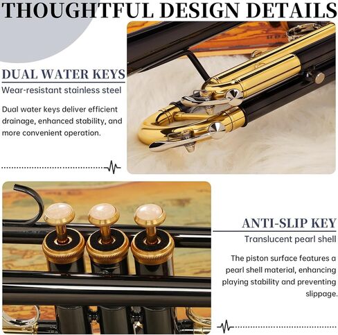 Kmise Bb Standard Trumpet, Premium Brass Trumpets for Student Beginner, Trumpet Instrument Set with Upgraded Case, 7C Mouthpiece, Mute, Beginner's Guide Kit, Cleaning Kit (Gold) in Saudi Arabia