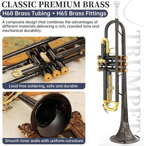 Kmise Bb Standard Trumpet, Premium Brass Trumpets for Student Beginner, Trumpet Instrument Set with Upgraded Case, 7C Mouthpiece, Mute, Beginner's Guide Kit, Cleaning Kit (Gold) in Saudi Arabia