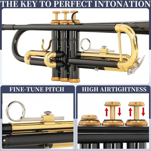 Kmise Bb Standard Trumpet, Premium Brass Trumpets for Student Beginner, Trumpet Instrument Set with Upgraded Case, 7C Mouthpiece, Mute, Beginner's Guide Kit, Cleaning Kit (Gold) in Saudi Arabia