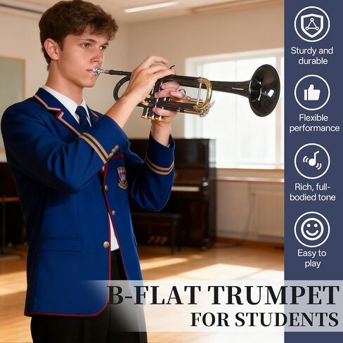 Kmise Bb Standard Trumpet, Premium Brass Trumpets for Student Beginner, Trumpet Instrument Set with Upgraded Case, 7C Mouthpiece, Mute, Beginner's Guide Kit, Cleaning Kit (Gold) in Saudi Arabia