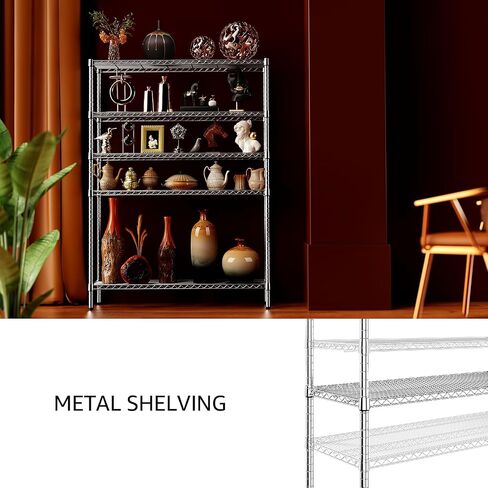 IZEUK 5-Tier Storage Shelving Unit with Wheels, Adjustable Heavy Duty Steel Wire Rack Organizer (Black, 17.7" D x 47.2" W x 76.7" H, 1750 lbs Capacity) for Garage, Kitchen, Office, Laundry, Basement in Saudi Arabia