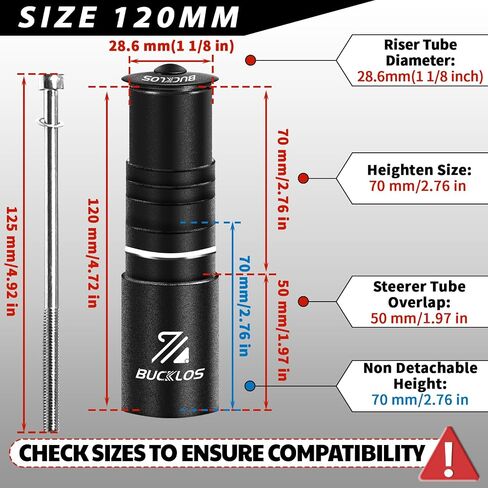 BUCKLOS Bike Stem Riser Extender MTB, 1-1/8" 28.6mm Bike Fork Stem, Handlebar Stem Aluminum Adapter for Mountain Bike, Road Bike, MTB, BMX in Saudi Arabia
