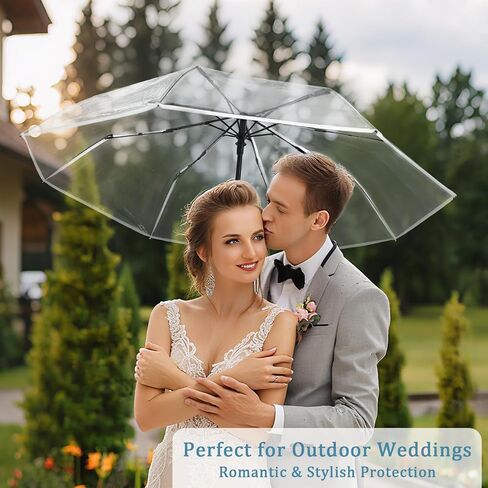 Clear Wedding Umbrellas, Portable Auto Open Close Transparent Design, Durable High-Visibility Folding Rain Umbrellas for Photography, Party, Travel, Golf, Outdoor Events in Kuwait
