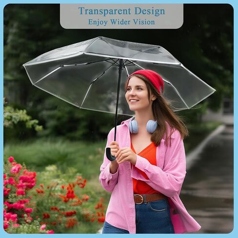 Clear Wedding Umbrellas, Portable Auto Open Close Transparent Design, Durable High-Visibility Folding Rain Umbrellas for Photography, Party, Travel, Golf, Outdoor Events in Kuwait