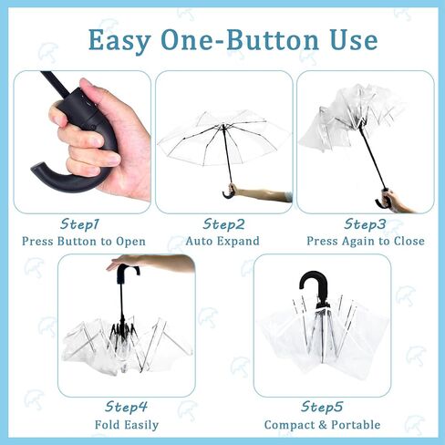 Clear Wedding Umbrellas, Portable Auto Open Close Transparent Design, Durable High-Visibility Folding Rain Umbrellas for Photography, Party, Travel, Golf, Outdoor Events in Kuwait