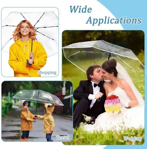 Clear Wedding Umbrellas, Portable Auto Open Close Transparent Design, Durable High-Visibility Folding Rain Umbrellas for Photography, Party, Travel, Golf, Outdoor Events in Kuwait