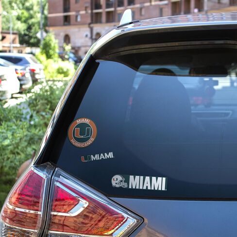 ملصقات الفينيل بشعار فريق Miami Hurricanes NCAA - مجموعة من 3 ملصقات شديدة التحمل مرخصة رسميًا من جامعة ميامي للاستخدام الداخلي أو الخارجي - تستخدم لأجهزة الكمبيوتر المحمولة والمبردات وأجهزة الكمبيوتر المحمولة - أظهر فخرك بالعصا in Kuwait