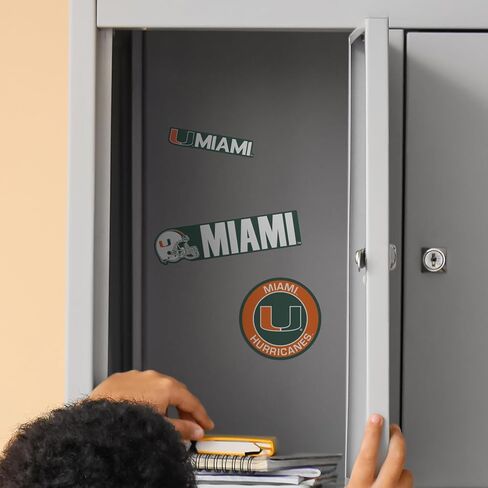 ملصقات الفينيل بشعار فريق Miami Hurricanes NCAA - مجموعة من 3 ملصقات شديدة التحمل مرخصة رسميًا من جامعة ميامي للاستخدام الداخلي أو الخارجي - تستخدم لأجهزة الكمبيوتر المحمولة والمبردات وأجهزة الكمبيوتر المحمولة - أظهر فخرك بالعصا in Kuwait