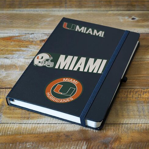ملصقات الفينيل بشعار فريق Miami Hurricanes NCAA - مجموعة من 3 ملصقات شديدة التحمل مرخصة رسميًا من جامعة ميامي للاستخدام الداخلي أو الخارجي - تستخدم لأجهزة الكمبيوتر المحمولة والمبردات وأجهزة الكمبيوتر المحمولة - أظهر فخرك بالعصا in Kuwait