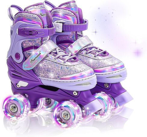 Kids Roller Skates for Girls Boys 4 Size Adjustable Ages 3-5 5-8 6-12 Quad Rollerskates with Light Up Wheels for Beginner Children's Birthday Gift patines para niñas Outdoor Sports in Saudi Arabia