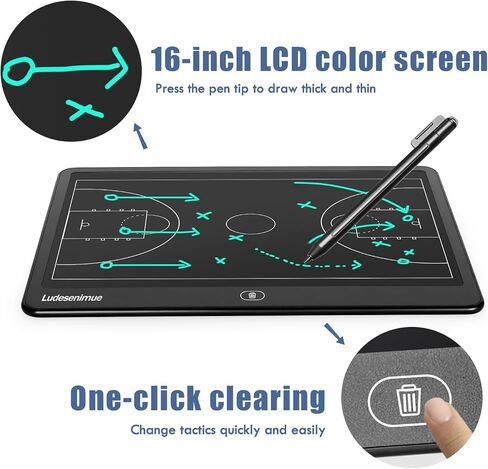 لوحة تدريب كرة السلة الإلكترونية - لوحة تكتيكات كرة السلة LCD مقاس 16 بوصة مع قلم ستايلس، أساسيات مدرب كرة السلة in Kuwait