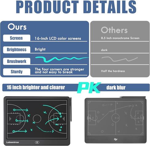 لوحة تدريب كرة السلة الإلكترونية - لوحة تكتيكات كرة السلة LCD مقاس 16 بوصة مع قلم ستايلس، أساسيات مدرب كرة السلة in Kuwait
