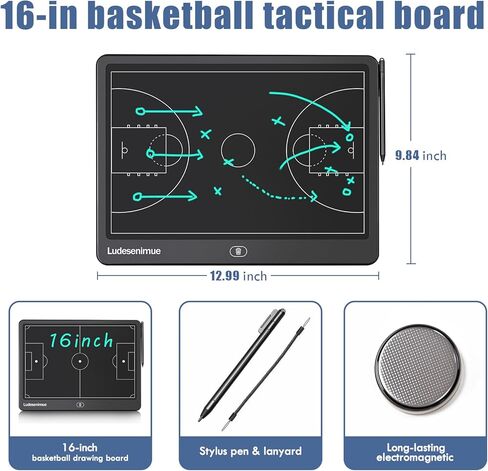 لوحة تدريب كرة السلة الإلكترونية - لوحة تكتيكات كرة السلة LCD مقاس 16 بوصة مع قلم ستايلس، أساسيات مدرب كرة السلة in Kuwait
