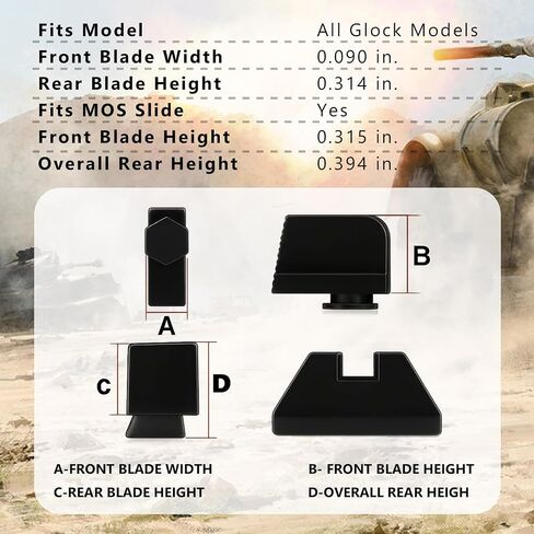 Suppressor Height Sight Set for Glock - Optical Compatible, High Black .365" Serrated Front, Flat Black .451" Rear Assembly | Suitable for Glock All Models in Saudi Arabia