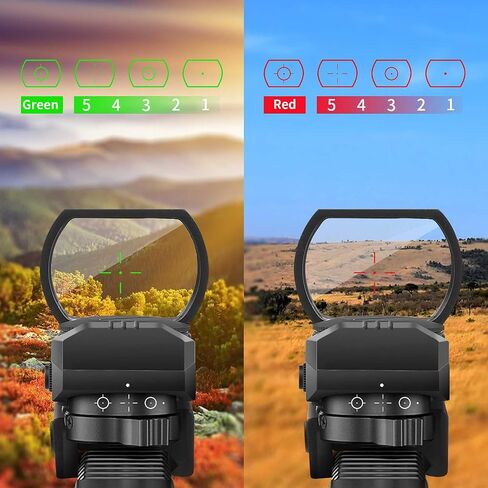 Beileshi Reflex Sight، 4 أنماط شبكية قابلة للتعديل، 5 إعدادات سطوع، نقطة رؤية باللون الأحمر والأخضر مع حامل السكك الحديدية 20 مم in Kuwait