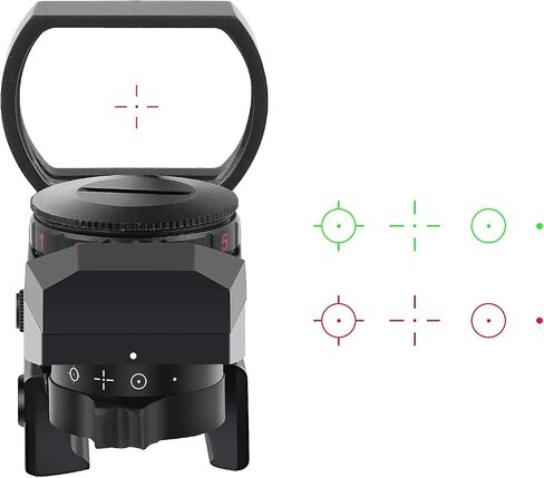 Beileshi Reflex Sight، 4 أنماط شبكية قابلة للتعديل، 5 إعدادات سطوع، نقطة رؤية باللون الأحمر والأخضر مع حامل السكك الحديدية 20 مم in Kuwait
