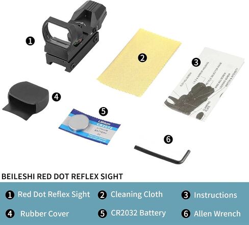 Beileshi Reflex Sight، 4 أنماط شبكية قابلة للتعديل، 5 إعدادات سطوع، نقطة رؤية باللون الأحمر والأخضر مع حامل السكك الحديدية 20 مم in Kuwait