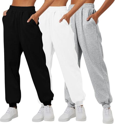 3 Piece Sweatpants Women Fashion High Waisted Joggers Pants Loose Solid Baggy Sweat Pants with Pockets 2025 in Saudi Arabia