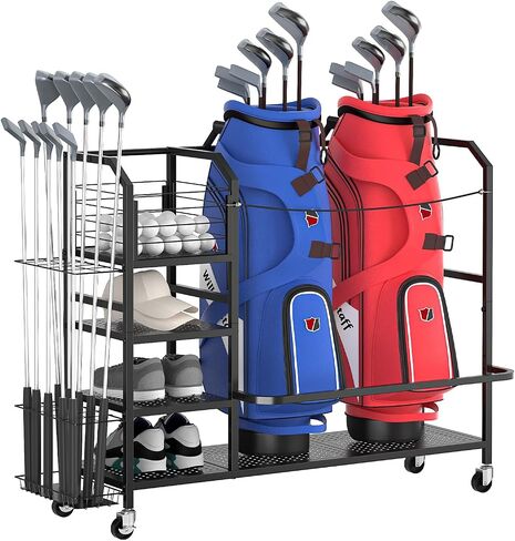 Golf Bag Storage, Big Capacity Golf Bag Organizer for Golf Bag and Equipment Accessories, Golf Bag Accessories for Garage, Home or Club,Extra Storage Rack for Golf Clubs,Black in Saudi Arabia