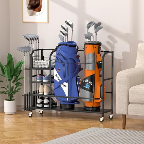Golf Bag Storage, Big Capacity Golf Bag Organizer for Golf Bag and Equipment Accessories, Golf Bag Accessories for Garage, Home or Club,Extra Storage Rack for Golf Clubs,Black in Saudi Arabia