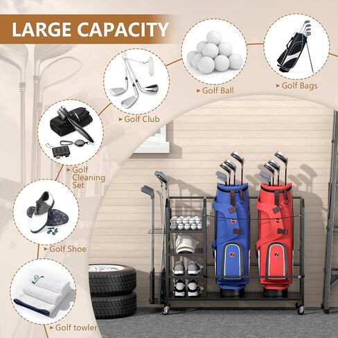 Golf Bag Storage, Big Capacity Golf Bag Organizer for Golf Bag and Equipment Accessories, Golf Bag Accessories for Garage, Home or Club,Extra Storage Rack for Golf Clubs,Black in Saudi Arabia