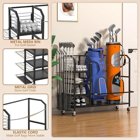 Golf Bag Storage, Big Capacity Golf Bag Organizer for Golf Bag and Equipment Accessories, Golf Bag Accessories for Garage, Home or Club,Extra Storage Rack for Golf Clubs,Black in Saudi Arabia
