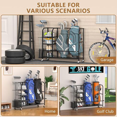 Golf Bag Storage, Big Capacity Golf Bag Organizer for Golf Bag and Equipment Accessories, Golf Bag Accessories for Garage, Home or Club,Extra Storage Rack for Golf Clubs,Black in Saudi Arabia