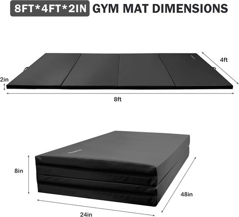 Fitvids Folding Exercise Gymnastics Mat 4'x​8'x2" Gym Workout Mat with Carrying Handles High-Density Anti-Tear Portable Fitness Aerobics Mats for Home Gym Yoga Pilates Tumbling MMA Core Training, Multiple Colors in Saudi Arabia