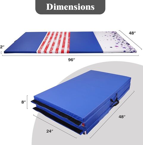 Fitvids Folding Exercise Gymnastics Mat 4'x​8'x2" Gym Workout Mat with Carrying Handles High-Density Anti-Tear Portable Fitness Aerobics Mats for Home Gym Yoga Pilates Tumbling MMA Core Training, Multiple Colors in Kuwait