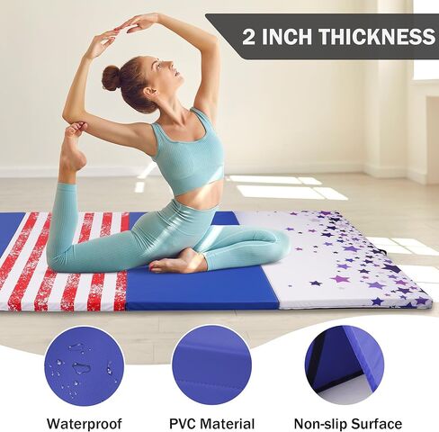 Fitvids Folding Exercise Gymnastics Mat 4'x​8'x2" Gym Workout Mat with Carrying Handles High-Density Anti-Tear Portable Fitness Aerobics Mats for Home Gym Yoga Pilates Tumbling MMA Core Training, Multiple Colors in Kuwait