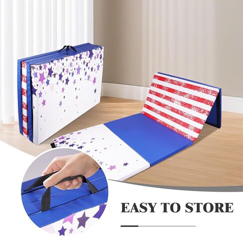 Fitvids Folding Exercise Gymnastics Mat 4'x​8'x2" Gym Workout Mat with Carrying Handles High-Density Anti-Tear Portable Fitness Aerobics Mats for Home Gym Yoga Pilates Tumbling MMA Core Training, Multiple Colors in Kuwait