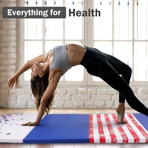 Fitvids Folding Exercise Gymnastics Mat 4'x​8'x2" Gym Workout Mat with Carrying Handles High-Density Anti-Tear Portable Fitness Aerobics Mats for Home Gym Yoga Pilates Tumbling MMA Core Training, Multiple Colors in Kuwait