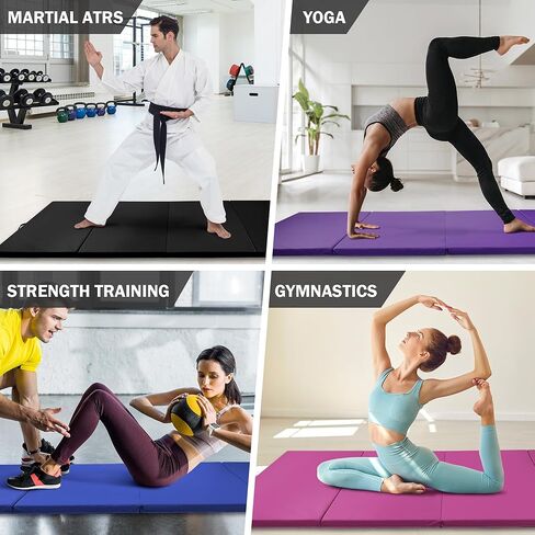 Fitvids Folding Exercise Gymnastics Mat 4'x​8'x2" Gym Workout Mat with Carrying Handles High-Density Anti-Tear Portable Fitness Aerobics Mats for Home Gym Yoga Pilates Tumbling MMA Core Training, Multiple Colors in Kuwait